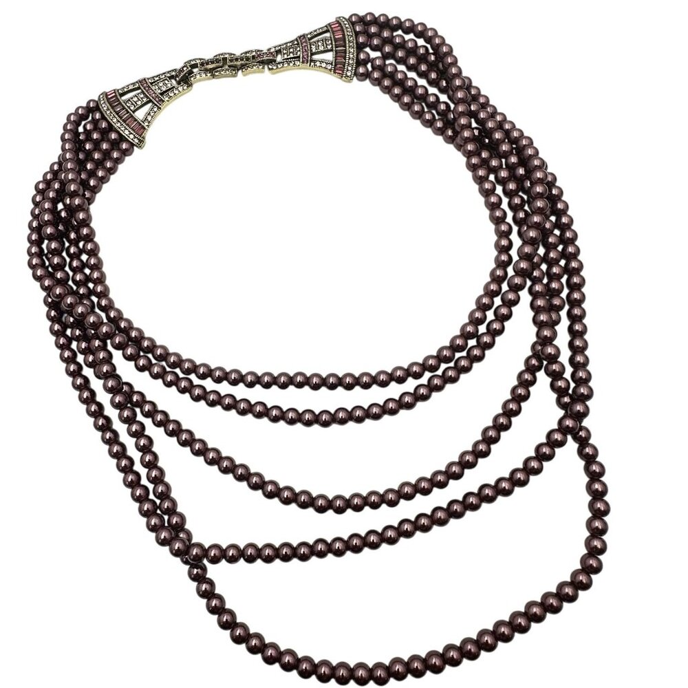Heidi Daus Multicolor Crystal Purple Faux Pearl Bronze Statement 18" Necklace